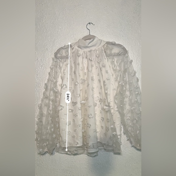 NWT Entro white sheer floral sleeved top with back tie size large - Picture 3 of 11